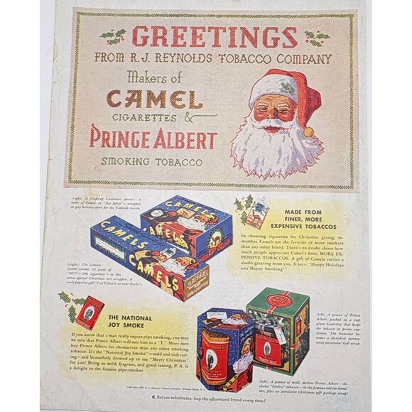 Camel Cigarettes & Prince Albert Tobacco Christmas Vintage Print Ad 1930s Santa - Picture 6 of 6